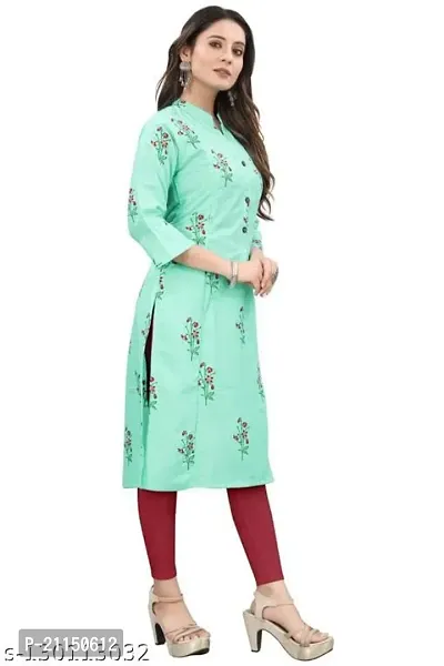 Mavenclad Women's Printed Cotton Blend Regular Fit 3/4 Sleeve Lightweight Casual Wear Feeding Kurti (B-F-106_AquaBlue_M)-thumb2