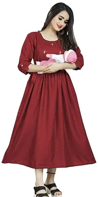 Mavenclad Women's Solid Cotton Blend Regular Fit 3/4 Sleeve Lightweight Casual Wear Feeding Kurti (B-F-141_Pink_L)-thumb3