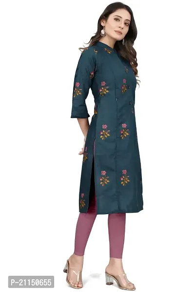 Mavenclad Women's Printed Cotton Blend Regular Fit 3/4 Sleeve Lightweight Casual Wear Feeding Kurti (B-F-107_Blue_M)-thumb3