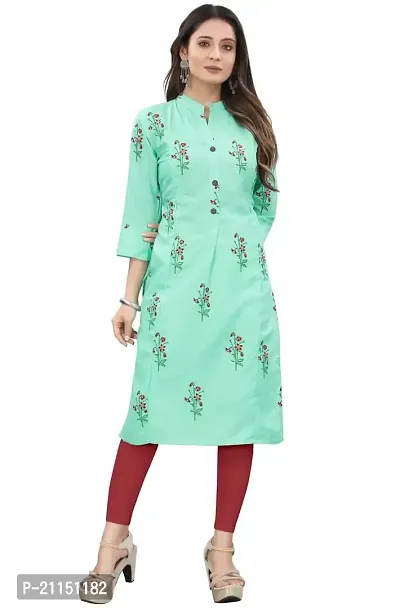 Mavenclad Women's Printed Cotton Blend Regular Fit 3/4 Sleeve Lightweight Casual Wear Feeding Kurti (R-K1-Pushapa-AquaBlue-M)