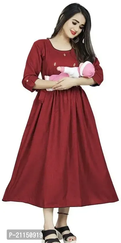 Mavenclad Women's Solid Cotton Blend Regular Fit 3/4 Sleeve Lightweight Casual Wear Feeding Kurti (B-F-141_Pink_L)