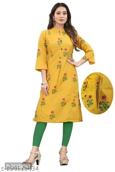 Mavenclad Women's Printed Magic Cotton Regular Fit 3/4 Sleeve Lightweight Casual Wear Feeding Kurti (B-F-163_Yellow_XL)-thumb3