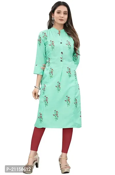 Mavenclad Women's Printed Cotton Blend Regular Fit 3/4 Sleeve Lightweight Casual Wear Feeding Kurti (B-F-106_AquaBlue_M)