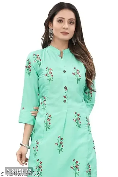 Mavenclad Women's Printed Cotton Blend Regular Fit 3/4 Sleeve Lightweight Casual Wear Feeding Kurti (R-K1-Pushapa-AquaBlue-M)-thumb5