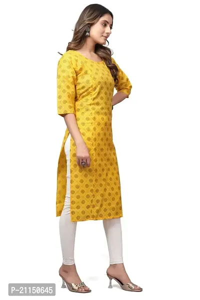 Mavenclad Women's Printed Cotton Blend Regular Fit Bell Sleeve Lightweight Casual Wear Feeding Kurti (B-F-176_Yellow_XL)