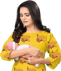 Mavenclad Women's Printed Cotton Blend Regular Fit Bell Sleeve Lightweight Casual Wear Feeding Kurti (B-F-117_Parrot_M) Yellow-thumb2