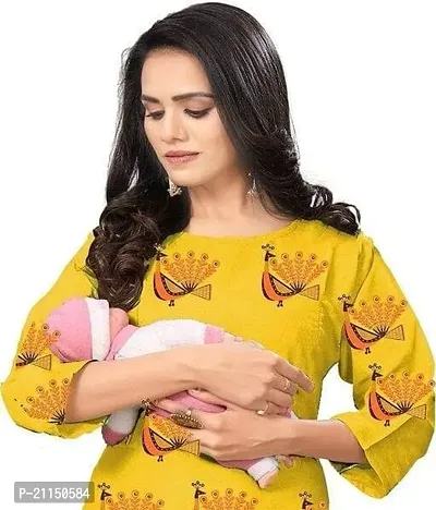 Mavenclad Women's Printed Cotton Blend Regular Fit Bell Sleeve Lightweight Casual Wear Feeding Kurti (B-F-117_Parrot_M) Yellow-thumb3