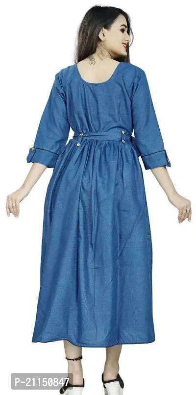 Mavenclad Women's Printed Cotton Blend Regular Fit 3/4 Sleeve Lightweight Casual Wear Feeding Kurti (B-F-166__XL) Blue-thumb3