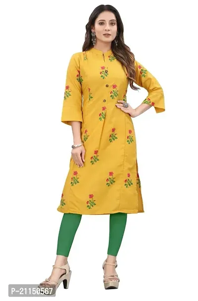 Mavenclad Women's Printed Magic Cotton Regular Fit 3/4 Sleeve Lightweight Casual Wear Feeding Kurti (B-F-163_Yellow_XL)-thumb0