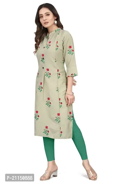 Mavenclad Women's Printed Cotton Blend Regular Fit 3/4 Sleeve Lightweight Casual Wear Feeding Kurti (B-F-135_AquaBlue_L) Grey-thumb3