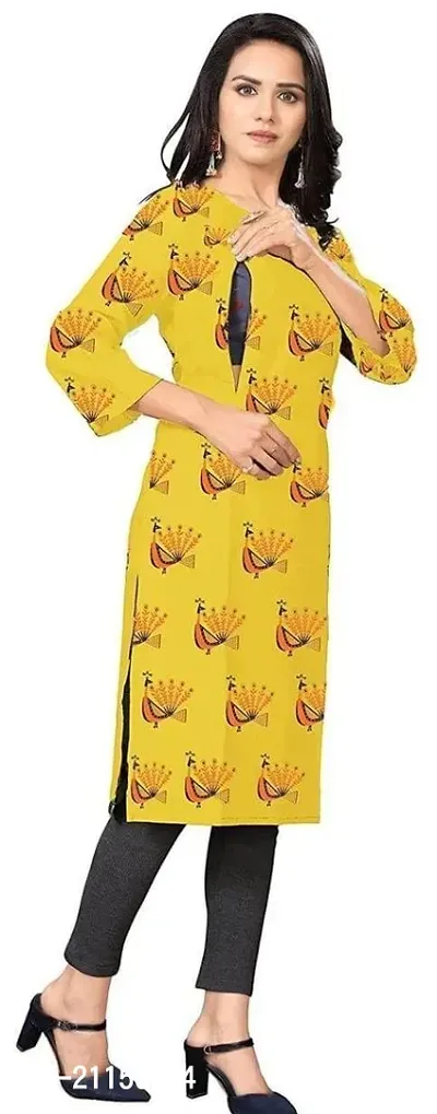 Mavenclad Women's Printed Cotton Blend Regular Fit Bell Sleeve Lightweight Casual Wear Feeding Kurti (B-F-117_Parrot_M) Yellow