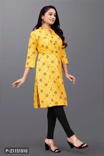 Mavenclad Women's Printed Cotton Blend Regular Fit 3/4 Sleeve Lightweight Casual Wear Feeding Kurti (R-B1-Colar-Yellow-XL)-thumb3