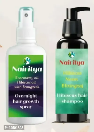Pack Of 2 Nairitya Over Night Hair Growth Spray Hibiscus Hair Shampoo 100G-thumb0