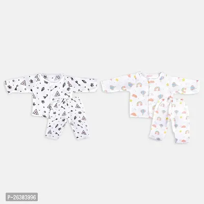 Soft Multicoloured Cotton Muslin Top And Bottom Set For Kids-Pack Of 2-thumb0