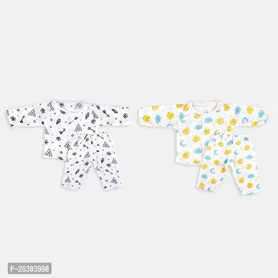 Soft Multicoloured Cotton Muslin Top And Bottom Set For Kids-Pack Of 2