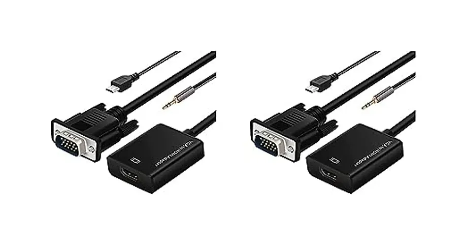Microware Vga To Hdmi Adapter With Audio Pc Vga Source Output To Tv Monitor With Hdmi Connector 1080P Male Vga (Pack Of 2)