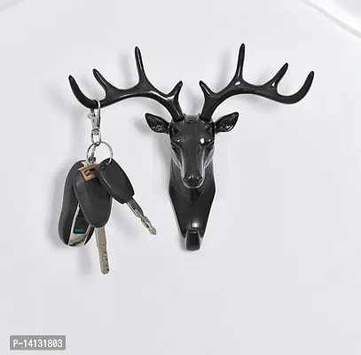 Plastic Deer Head Wall Hanging Hook For Home Office Black Pack Of 1