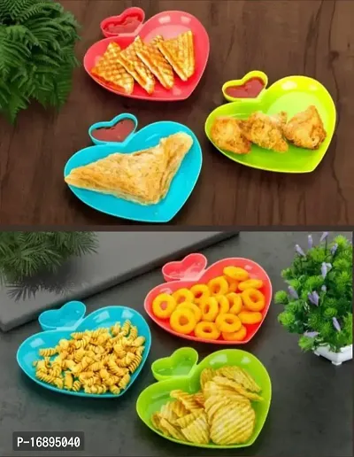 Plastic Heart Shape Snacks Plate Set Food Grade Material, Dinner Plates/Breakfast Plates, Multicolor (Set 6)