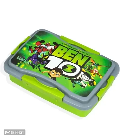 Plastic Chhota Bhim  Cartoon Printe Airtight Lock and Fit Lunch Box for School with Containers, Tiffin Snack Box with Fork and Spoon -Green(1 Pcs)