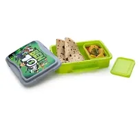 Plastic Ben 10 Cartoon Printed Airtight Lock and Fit Lunch Box for School with Containers, Tiffin Snack Box with Fork and Spoon -Green(2 Pcs)-thumb3