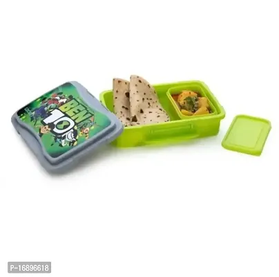 Plastic Ben 10 Cartoon Printed Airtight Lock and Fit Lunch Box for School with Containers, Tiffin Snack Box with Fork and Spoon -Green(2 Pcs)-thumb4