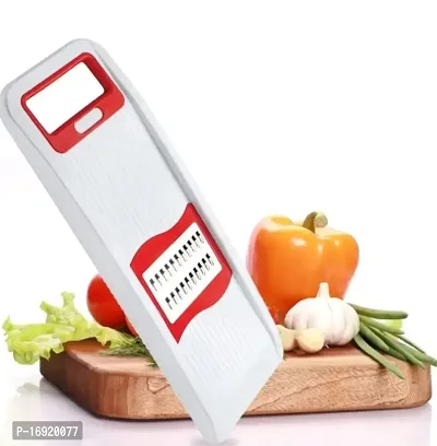 Plastic 6 in 1 Slicer  Grater with Safety Holder  Extra Sharp V Blade, Includes 6 Detachable Slicers, Ripple, Greater Suitable for Onion, Carrot, Tomato, Cucumber, Beat  Vegetable-Red(1 Pcs)-thumb0