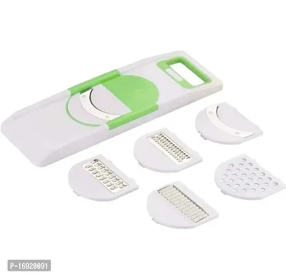 Plastic 6 in 1 Slicer  Grater with Safety Holder  Extra Sharp V Blade, Includes 6 Detachable Slicers, Ripple, Greater Suitable for Onion, Carrot, Tomato, Cucumber, Beat  Vegetable-Green(1 Pcs)-thumb0