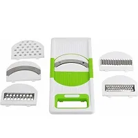 Plastic 6 in 1 Slicer  Grater with Safety Holder  Extra Sharp V Blade, Includes 6 Detachable Slicers, Ripple, Greater Suitable for Onion, Carrot, Tomato, Cucumber, Beat  Vegetable-Green(1 Pcs)-thumb1