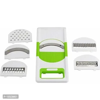 Plastic 6 in 1 Slicer  Grater with Safety Holder  Extra Sharp V Blade, Includes 6 Detachable Slicers, Ripple, Greater Suitable for Onion, Carrot, Tomato, Cucumber, Beat  Vegetable-Green(1 Pcs)-thumb2