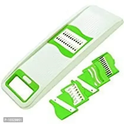 Plastic 6 in 1 Slicer  Grater with Safety Holder  Extra Sharp V Blade, Includes 6 Detachable Slicers, Ripple, Greater Suitable for Onion, Carrot, Tomato, Cucumber, Beat  Vegetable-Green(1 Pcs)-thumb3