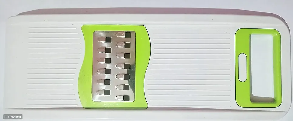 Plastic 6 in 1 Slicer  Grater with Safety Holder  Extra Sharp V Blade, Includes 6 Detachable Slicers, Ripple, Greater Suitable for Onion, Carrot, Tomato, Cucumber, Beat  Vegetable-Green(1 Pcs)-thumb4