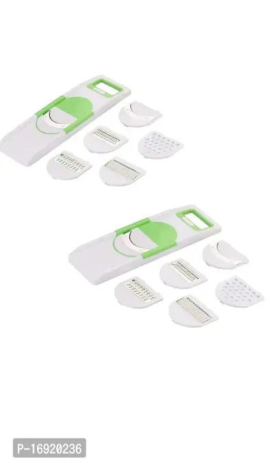 COMBO PACK Plastic 6 in 1 Slicer  Grater with Safety Holder  Extra Sharp V Blade,  6 Detachable Slicers, Ripple, Greater  for Onion, Carrot, Tomato, Cucumber, Beat  Vegetable-Green(2 Pcs)-thumb0