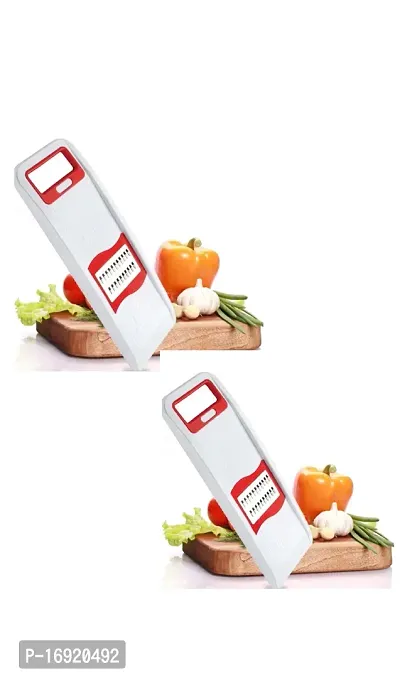 COMBO PACK Plastic 6 in 1 Slicer  Grater with Safety Holder  Extra Sharp V Blade, 6 Detachable Slicers, Ripple, Greater  for Onion, Carrot, Tomato, Cucumber, Beat  Vegetable-Red(2 Pcs)