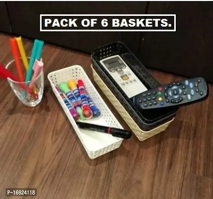 Plastic Basket Multipurpose Desk Organiser, Tray Office Drawer Divider Storage, Craft Basket Rack For Home, Kitchen, Office-Multicolor(6 Pcs)-thumb5