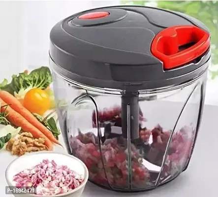 Multipurpose Manual New Handy Plastic Chopper for Vegetable, Dry Fruit and Onion Quick Cutter Machine for Kitchen with 3 Stainless Steel Blade 900 ml-Grey(1 Pcs)