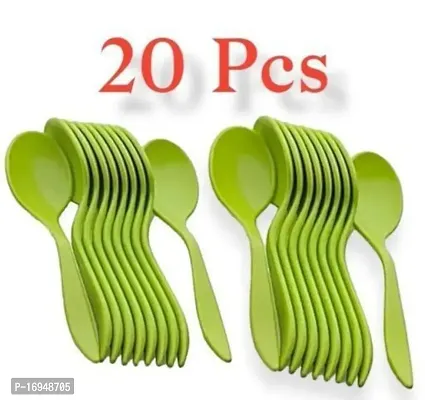 Plastic Reusable Styles Table Spoon Sugar Spoon, Coffee Spoon, Ice-cream Spoon, Dessert Spoon, Tea Spoon For Home, Kitchen, Office-Green(20 Pcs)