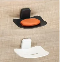 Plastics Soap Holder, Soap Stand, Soap Dish For Bathroom, Kitchen Self Adhesive- BlackWhite(2 Pcs)-thumb3