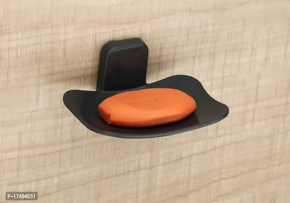 Plastics Soap Holder, Soap Stand, Soap Dish For Bathroom, Kitchen Self Adhesive- BlackWhite(2 Pcs)-thumb2