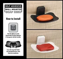 Plastics Soap Holder, Soap Stand, Soap Dish For Bathroom, Kitchen Self Adhesive- BlackWhite(2 Pcs)-thumb2