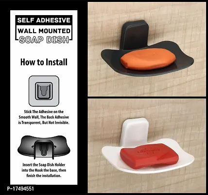 Plastics Soap Holder, Soap Stand, Soap Dish For Bathroom, Kitchen Self Adhesive- BlackWhite(2 Pcs)-thumb3