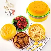 Plastic Burger Shaped Lunch Box 2 Layer Tiffin Box for Kids, School, Reusable And Leak Proof-(1 Pcs)-thumb2