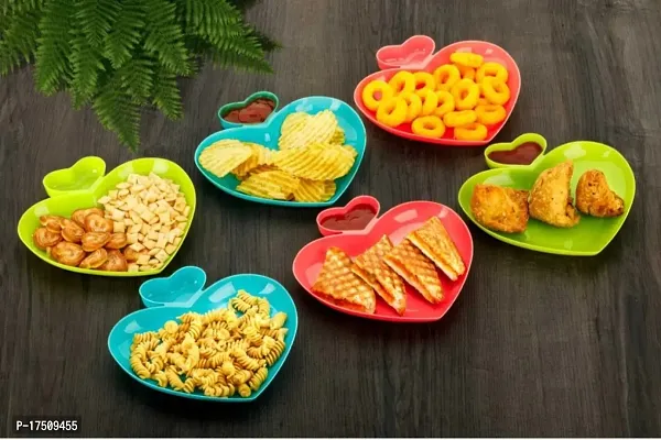 Plastic Food Grade Material Heart Shape Kids Plate For Snack, Lunch, Dinner, Breakfast-Multicolor(6 Pcs)-thumb0