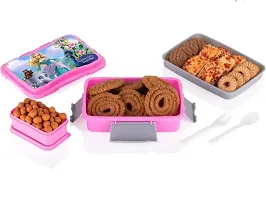 Plastic  2 Compartment Barbie Cartoon Printed Leak-Proof BPA Free Lunch Box For Girls, Tiffin Box for School Kids-Pink(1 Pcs)-thumb2