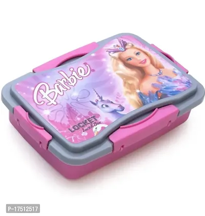 Plastic  2 Compartment Barbie Cartoon Printed Leak-Proof BPA Free Lunch Box For Girls, Tiffin Box for School Kids-Pink(1 Pcs)-thumb2