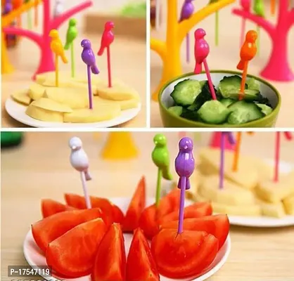 Plastic Bird Fork Set with Tree Shape Holder For Fruit, Kids Snack Dessert Forks-Multicolor(2 Pcs)-thumb4