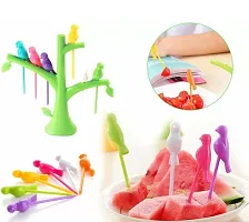 Plastic Bird Fork Set with Tree Shape Holder For Fruit, Kids Snack Dessert Forks-Multicolor(2 Pcs)-thumb2