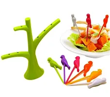 Plastic Bird Fork Set with Tree Shape Holder For Fruit, Kids Snack Dessert Forks-Multicolor(2 Pcs)-thumb4