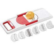 Plastic 6 in 1 Grater and Slicer with Stainless Steel Blade Food Processor for Vegetables, Fruits, Kitchenware, Salad Maker-Red(1 Pcs)-thumb3