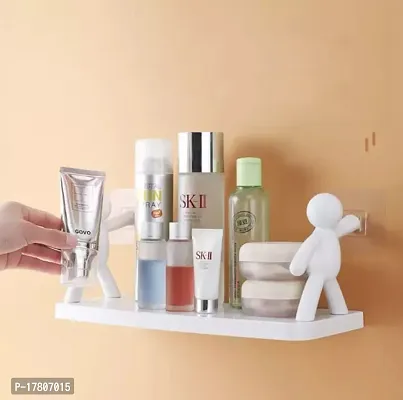 Plastic Self Adhesive Cute Floating Shelves Wall Mounted Shelves Wall Shelf for Kitchen Bathroom-White(1 Pcs)-thumb0