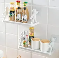 Plastic Self Adhesive Cute Floating Shelves Wall Mounted Shelves Wall Shelf for Kitchen Bathroom-White(1 Pcs)-thumb2